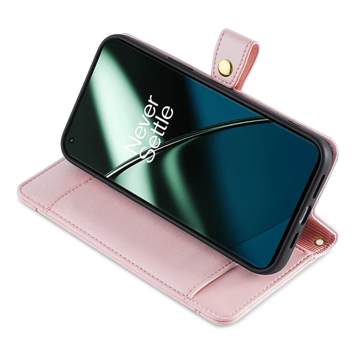 For OnePlus Nord CE3 5G Case PU Leather Wallet Stand Cellphone Cover with 2 Straps - Pink - 3