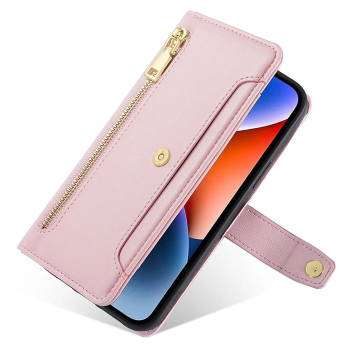 For OnePlus Nord CE3 5G Case PU Leather Wallet Stand Cellphone Cover with 2 Straps - Pink - 5