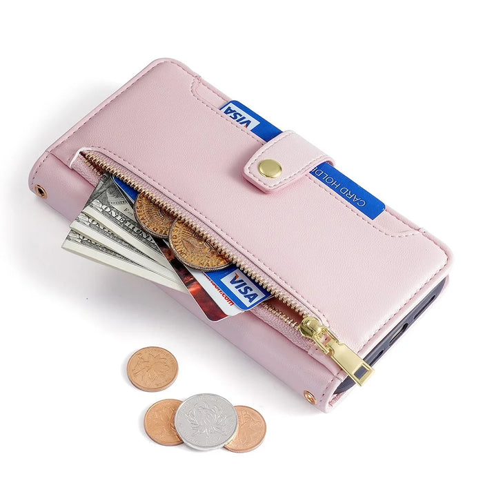 For OnePlus Nord CE3 5G Case PU Leather Wallet Stand Cellphone Cover with 2 Straps - Pink - 6