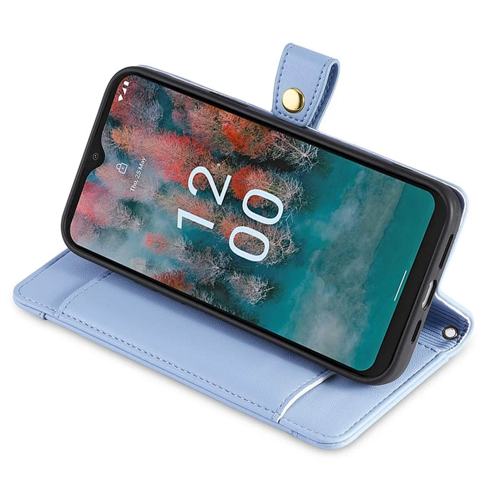 For Nokia C110 Case Zipper Leather Wallet Anti-Drop Phone Cover with Wrist Strap and Shoulder Strap - Blue - 3