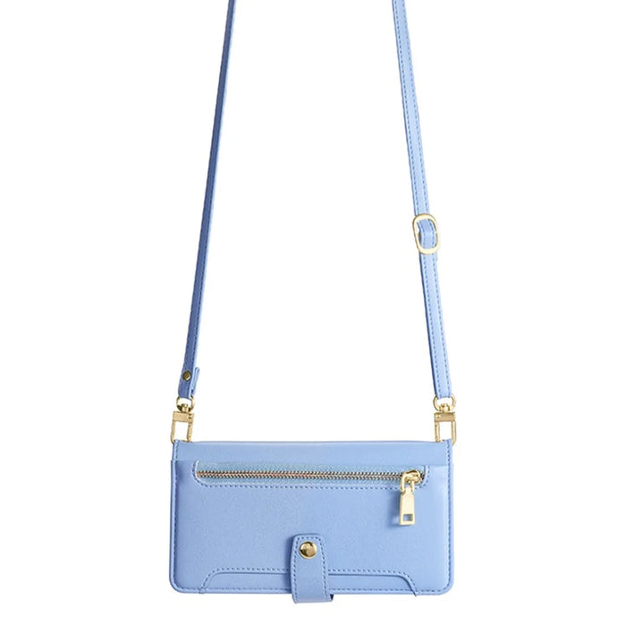 For Nokia C110 Case Zipper Leather Wallet Anti-Drop Phone Cover with Wrist Strap and Shoulder Strap - Blue - 4