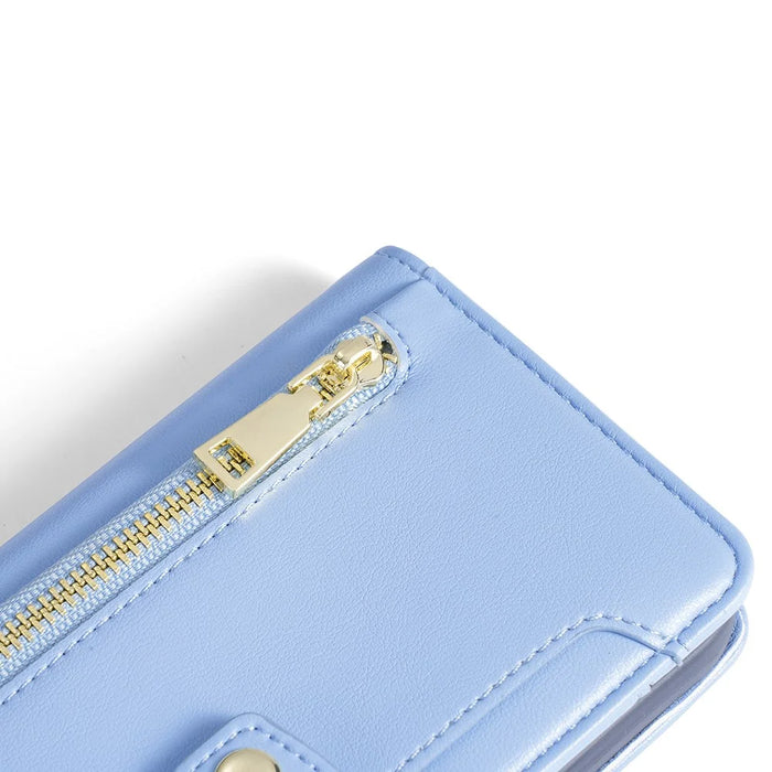 For Nokia C110 Case Zipper Leather Wallet Anti-Drop Phone Cover with Wrist Strap and Shoulder Strap - Blue - 7