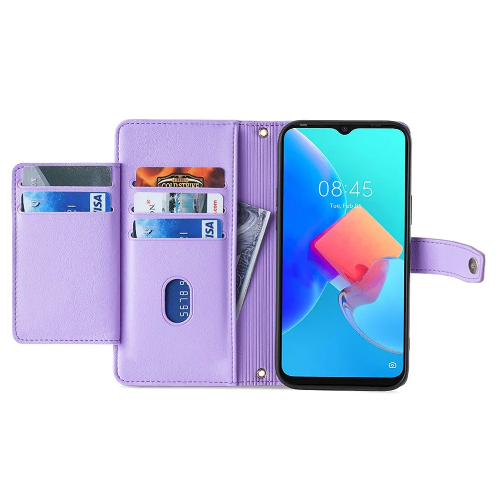 For TECNO Pova 5 Pro 4G Case Zipper Pocket Leather Phone Protection Cover with 2 Straps - Purple - 2