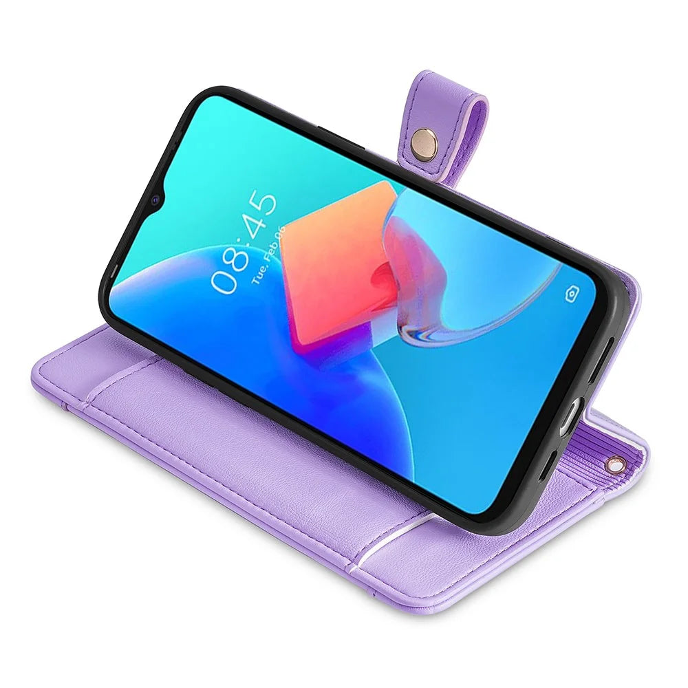 For TECNO Pova 5 Pro 4G Case Zipper Pocket Leather Phone Protection Cover with 2 Straps - Purple - 3