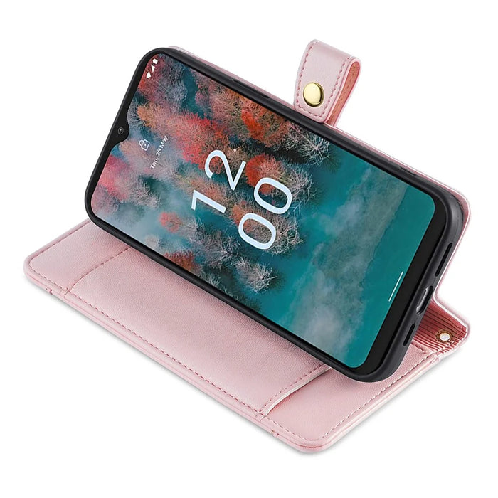 For Nokia G42 Case Zipper Wallet Leather Shockproof Phone Cover with Long and Short Strap - Pink - 3
