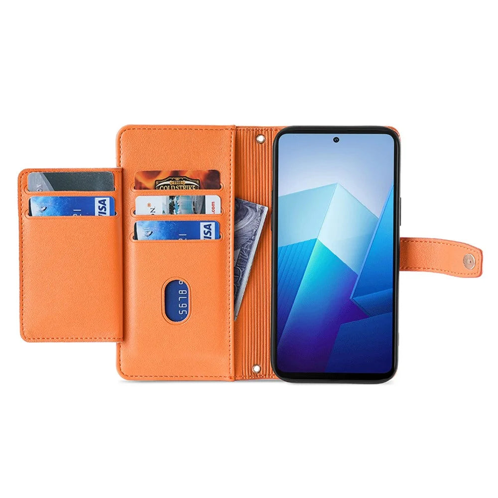 For vivo Y27 4G Case Leather Wallet Stand Magnetic Clasp Phone Cover with 2 Straps - Orange - 2