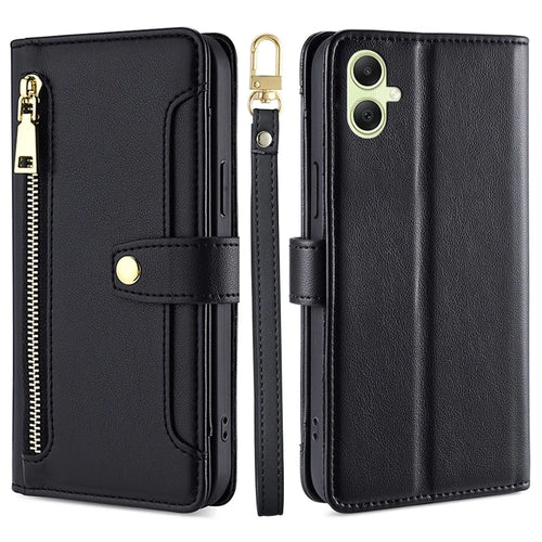 For Samsung Galaxy A05 4G Case Multiple Card Slots Wallet Phone Cover with 2 Straps - Black - 1