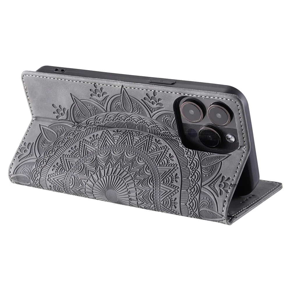 For iPhone 14 Pro Max Case Magnetic Closure Leather Phone Cover - Grey - 4