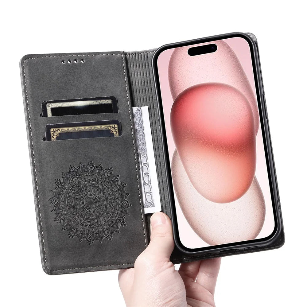 For iPhone 14 Pro Max Case Magnetic Closure Leather Phone Cover - Grey - 5