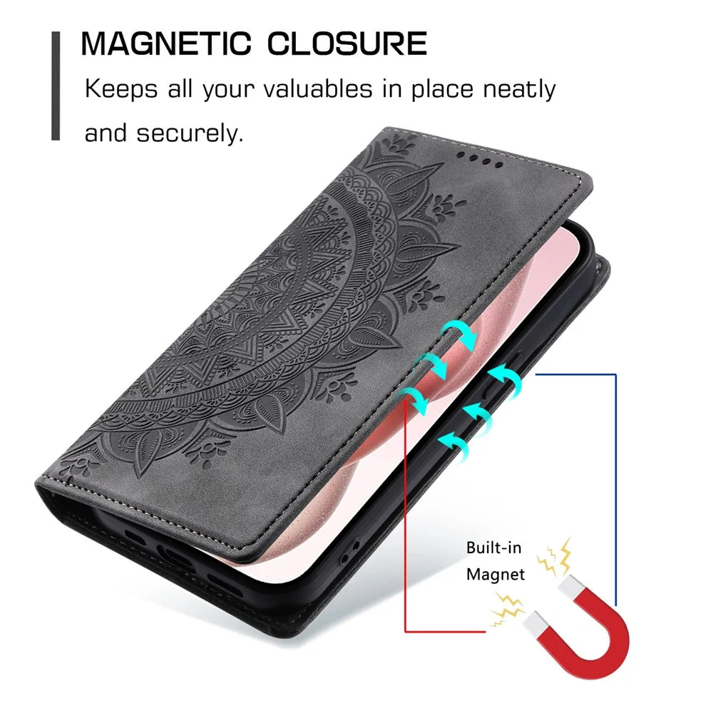 For iPhone 14 Pro Max Case Magnetic Closure Leather Phone Cover - Grey - 6
