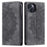 For iPhone 14 Case PU Leather Imprinted Mandala Flower Wallet Phone Cover - Grey - 1