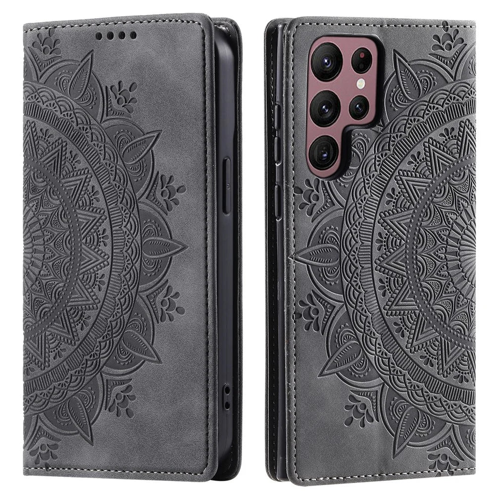 For Samsung Galaxy S24 Ultra Case Magnetic Auto Closing Leather Cover - Grey - 1