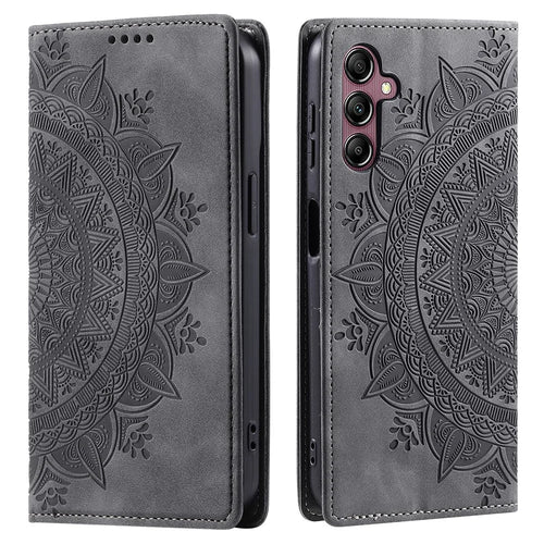 For Samsung Galaxy A25 5G (Global) (161.0 x 76.5 x 8.3mm) Case Wallet PU Leather Imprinted Mandala Cover - Grey - 1