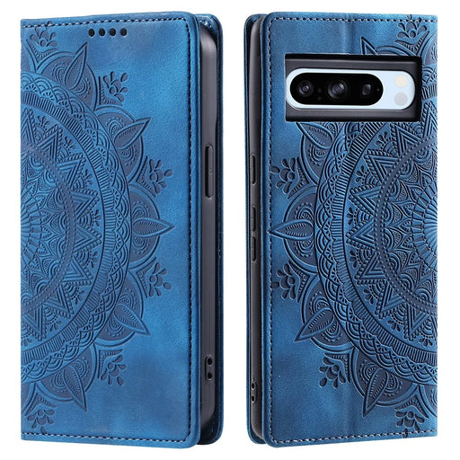 For Google Pixel 8 Pro Case Leather Imprint Anti-scratch Wallet Stand Cellphone Cover - Blue - 1