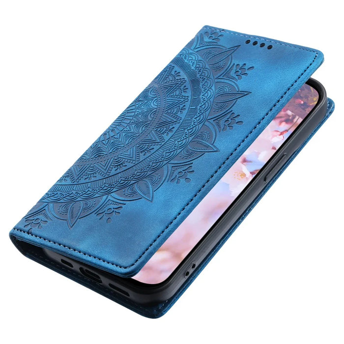 For Google Pixel 8 Pro Case Leather Imprint Anti-scratch Wallet Stand Cellphone Cover - Blue - 7