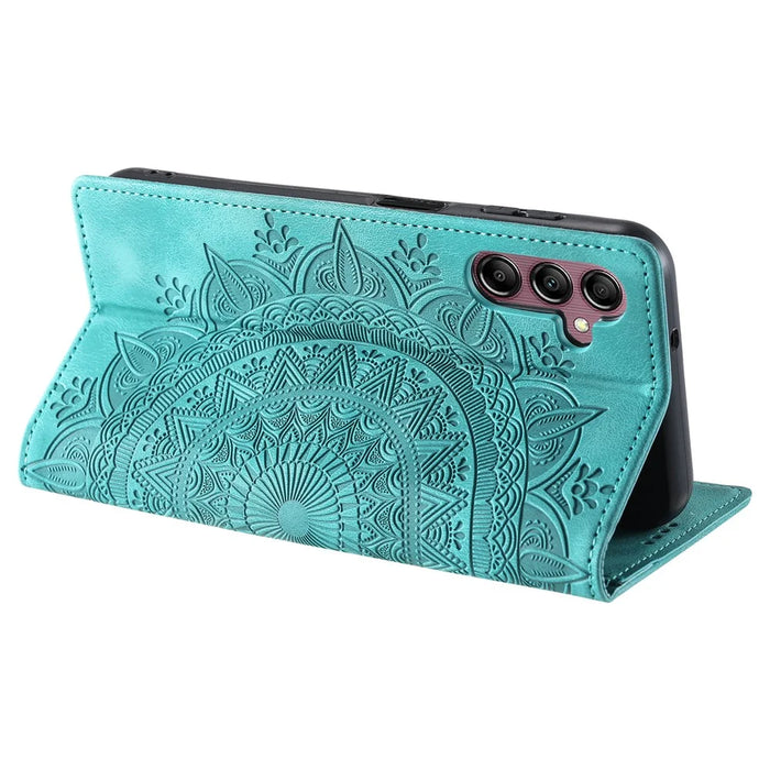 For Samsung Galaxy A15 4G Case Imprinted Mandala Flower Magnetic Phone Leather Cover - Mint Green - 4
