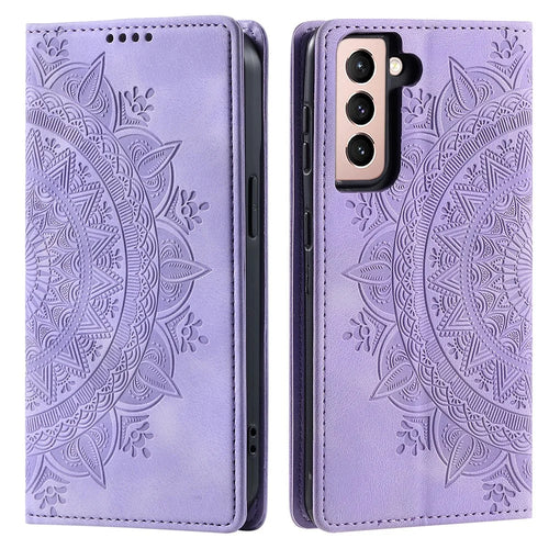 For Samsung Galaxy S21 FE 5G Case PU Leather Imprinted Wallet Stand Phone Cover - Purple - 1