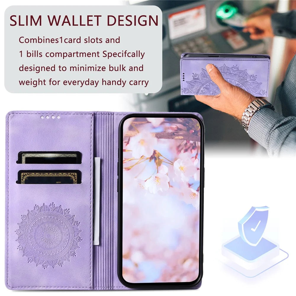 For Samsung Galaxy S21 FE 5G Case PU Leather Imprinted Wallet Stand Phone Cover - Purple - 5