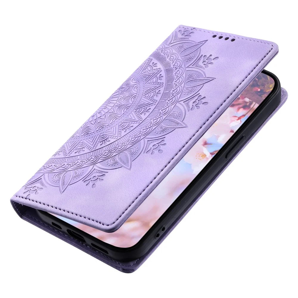 For Samsung Galaxy S21 FE 5G Case PU Leather Imprinted Wallet Stand Phone Cover - Purple - 7