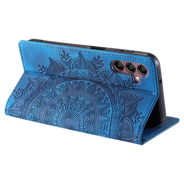 For Samsung Galaxy S23 FE Case Magnetic Closing Imprinted Leather Phone Cover - Blue - 4