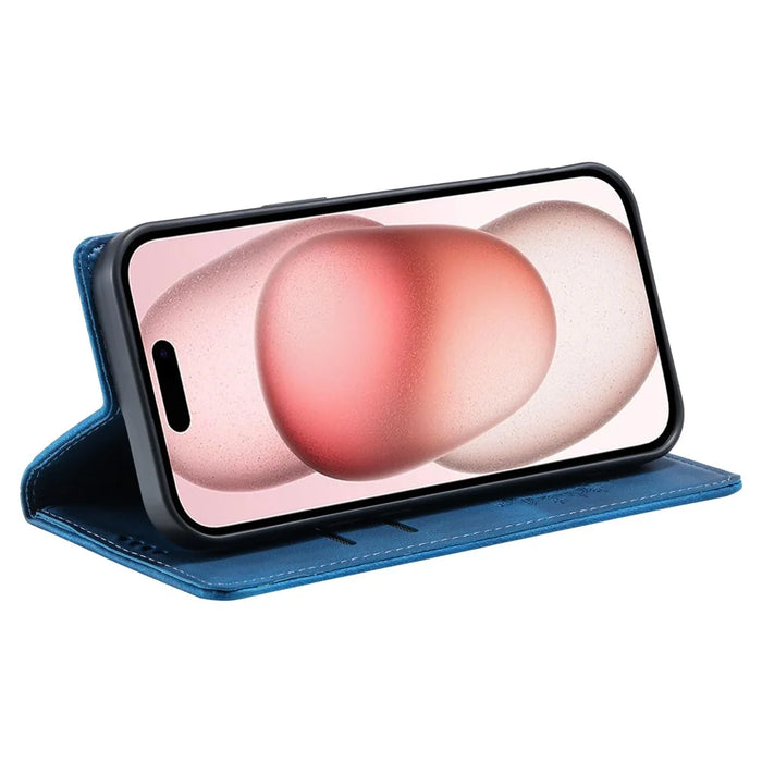 For iPhone 15 Plus Cell Phone Case PU Leather Wallet Magnetic Stand Phone Cover - Blue - 3
