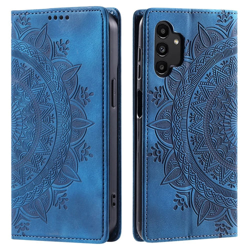Imprinted Phone Shell for Samsung Galaxy A13 4G / 5G Case PU Leather Wallet Stand Cell Phone Cover - Blue - 1