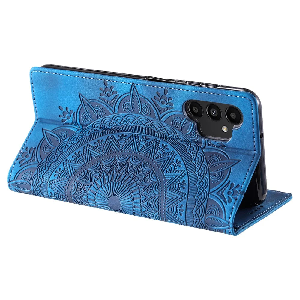 Imprinted Phone Shell for Samsung Galaxy A13 4G / 5G Case PU Leather Wallet Stand Cell Phone Cover - Blue - 4