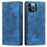 PU Leather Phone Shell for iPhone 12 Pro Case Magnetic Imprinted Stand Phone Cover - Blue - 1