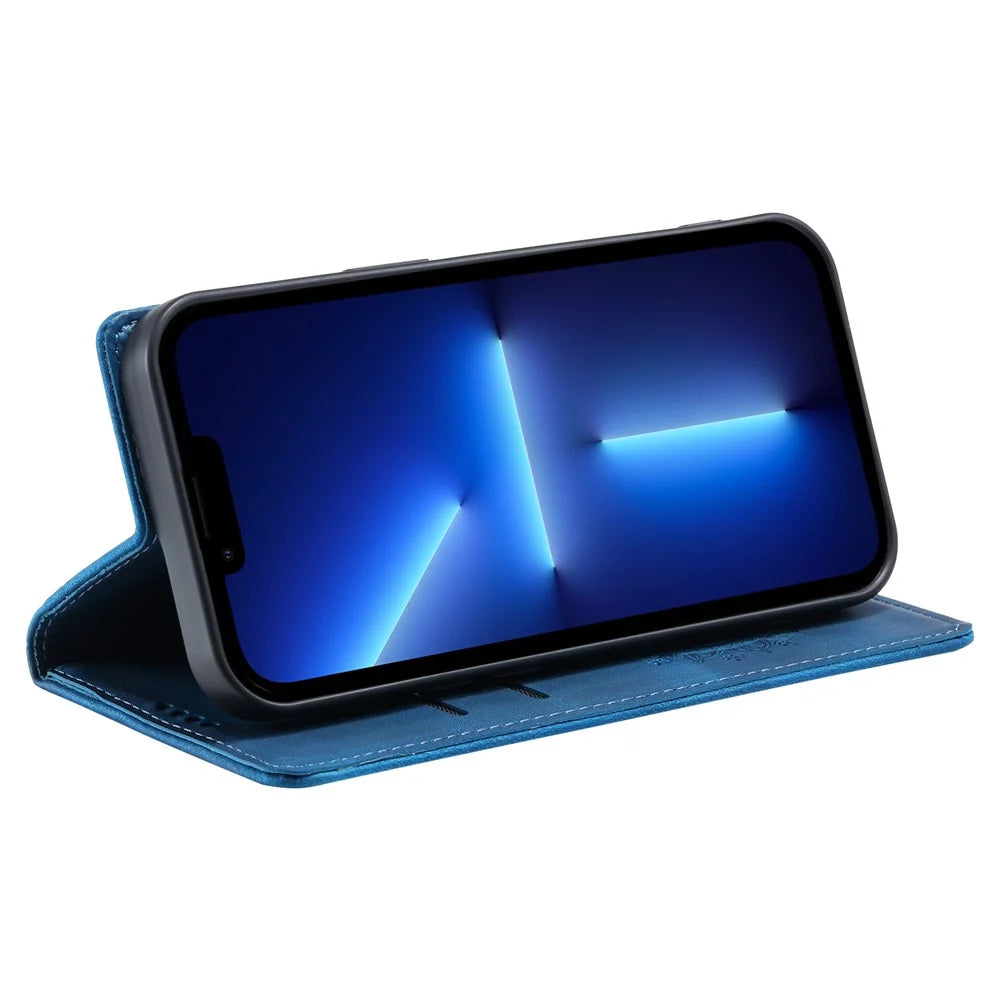 Wallet Phone Shell For iPhone 13 Pro Case PU Leather Magnetic Imprinted Stand Phone Cover - Blue - 3