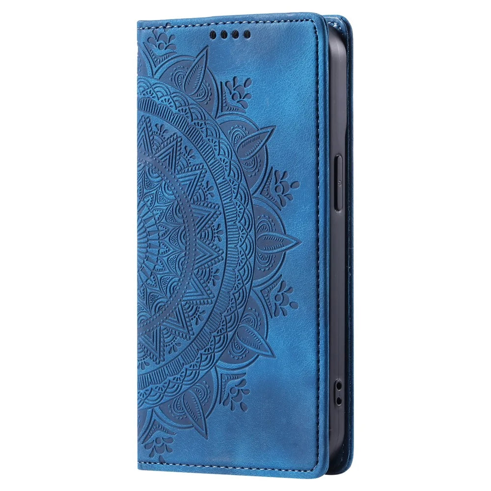 Wallet Phone Shell For iPhone 13 Pro Case PU Leather Magnetic Imprinted Stand Phone Cover - Blue - 6