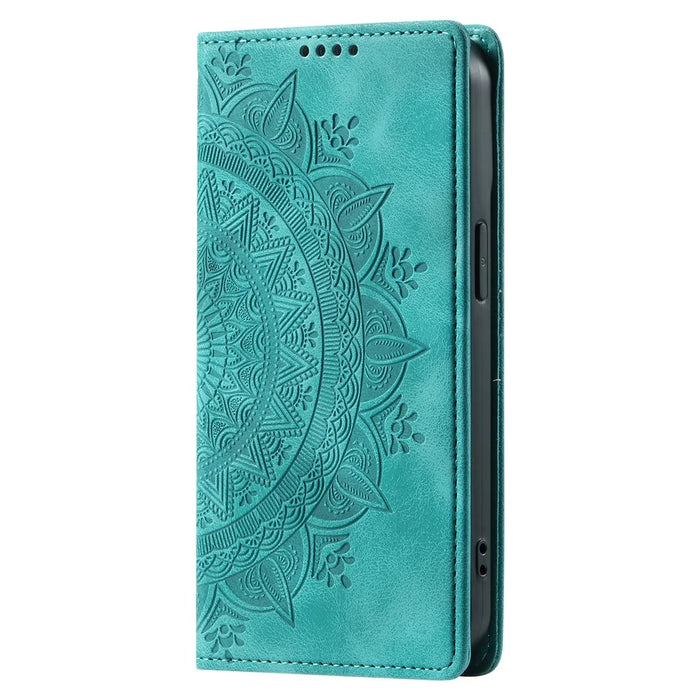 For iPhone 11 Case Anti-Scratch Wallet PU Leather Magnetic Imprinted Stand Phone Cover - Mint Green - 7