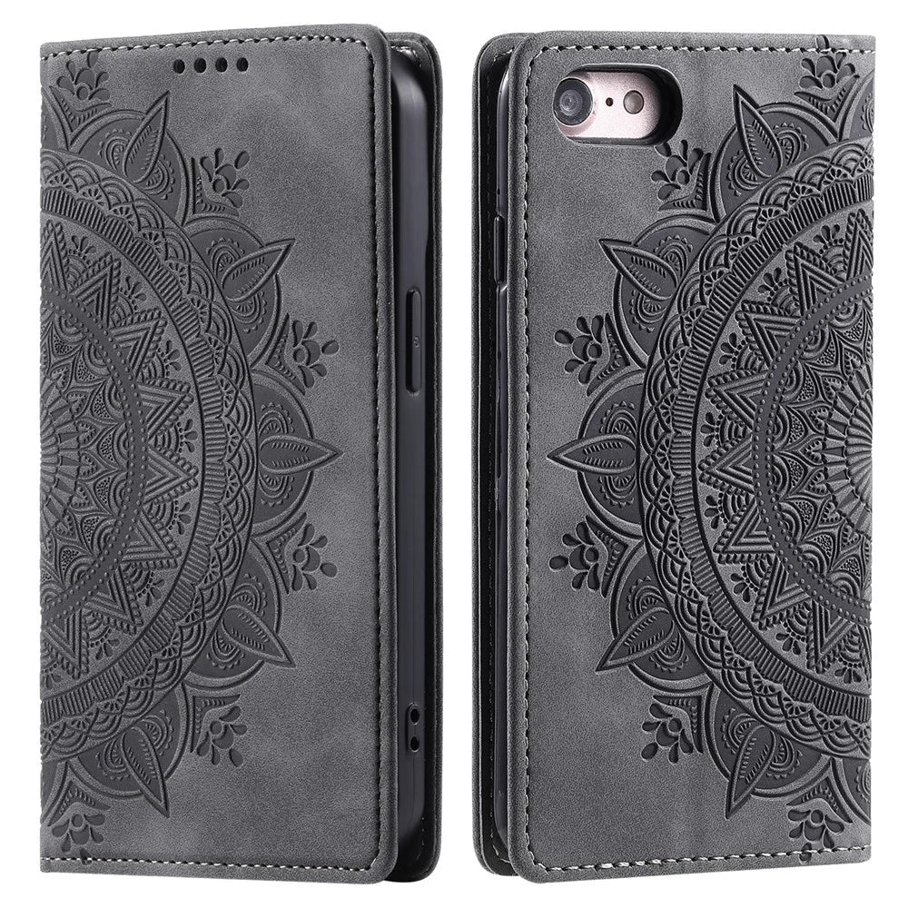 For iPhone 6 / 7 / 8 4.7 inch / SE (2022) / SE (2020) Case Imprinted Magnetic Leather Stand Phone Cover - Grey - 1
