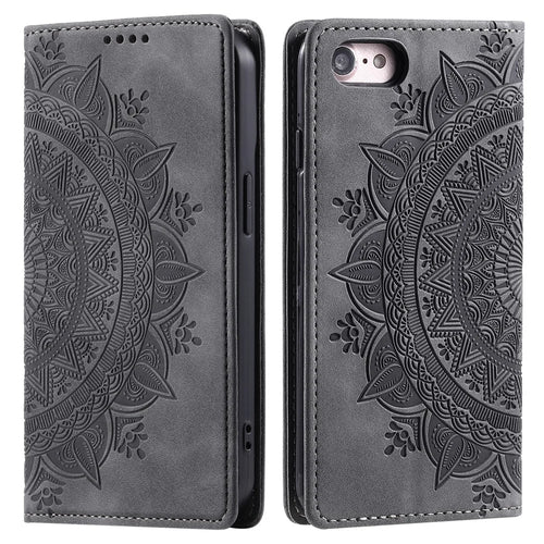 For iPhone 6 / 7 / 8 4.7 inch / SE (2022) / SE (2020) Case Imprinted Magnetic Leather Stand Phone Cover - Grey - 1