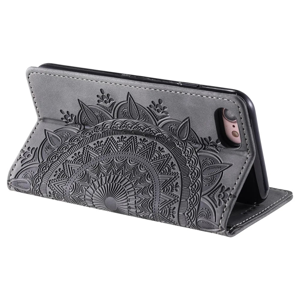 For iPhone 6 / 7 / 8 4.7 inch / SE (2022) / SE (2020) Case Imprinted Magnetic Leather Stand Phone Cover - Grey - 4