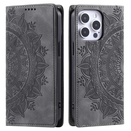 For iPhone 13 Pro Max 6.7 inch Case Magnetic Auto Closing Flip Stand Leather Phone Cover - Grey - 1