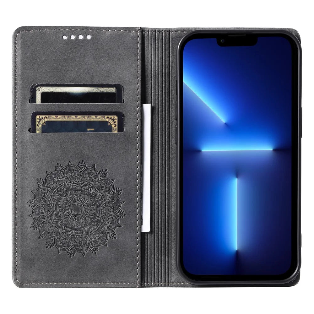 For iPhone 13 Pro Max 6.7 inch Case Magnetic Auto Closing Flip Stand Leather Phone Cover - Grey - 2