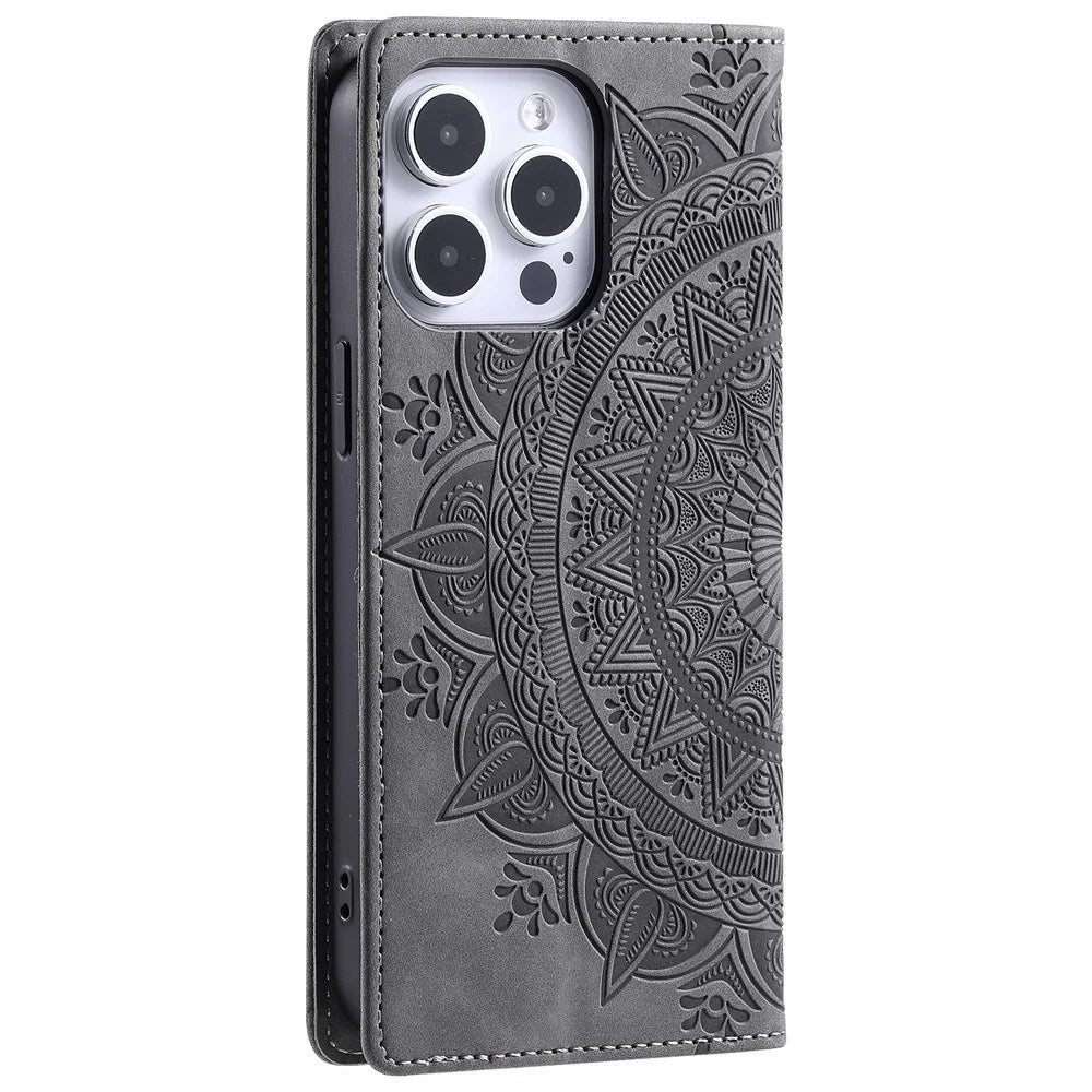 For iPhone 13 Pro Max 6.7 inch Case Magnetic Auto Closing Flip Stand Leather Phone Cover - Grey - 7