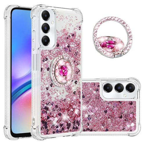 For Samsung Galaxy A05s 4G TPU Case with Kickstand Quicksand Shockproof Cover - Rose Gold / Hearts - 1