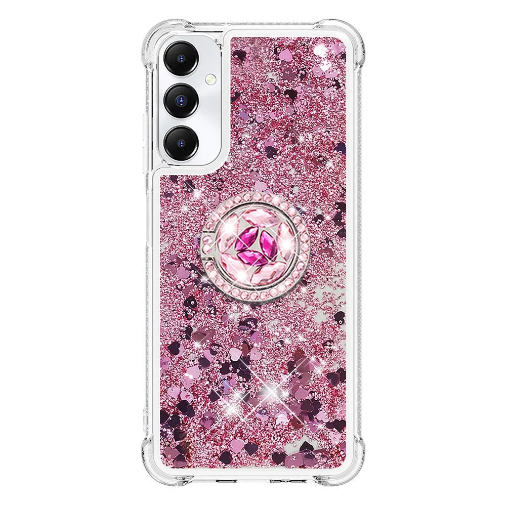 For Samsung Galaxy A05s 4G TPU Case with Kickstand Quicksand Shockproof Cover - Rose Gold / Hearts - 2