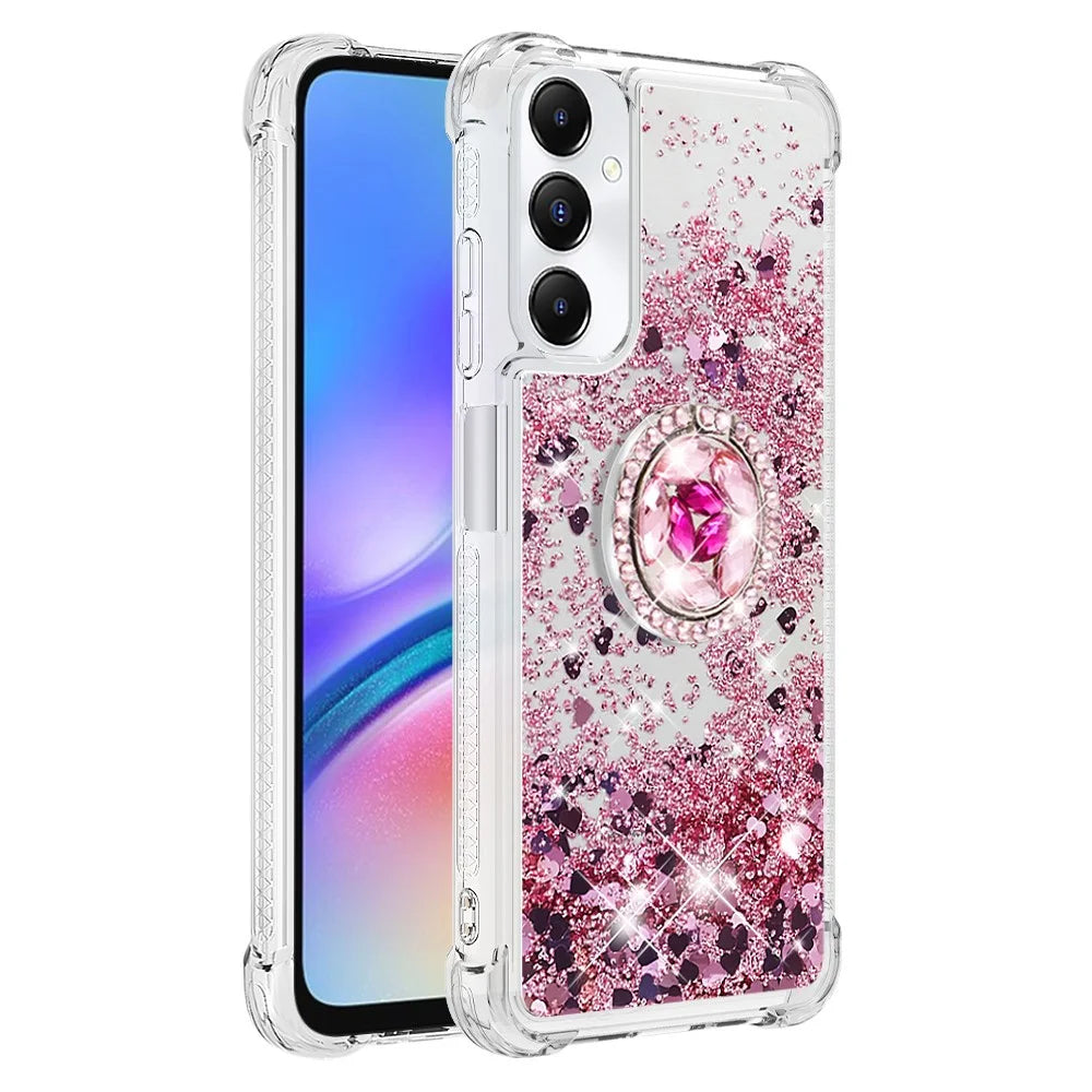 For Samsung Galaxy A05s 4G TPU Case with Kickstand Quicksand Shockproof Cover - Rose Gold / Hearts - 3