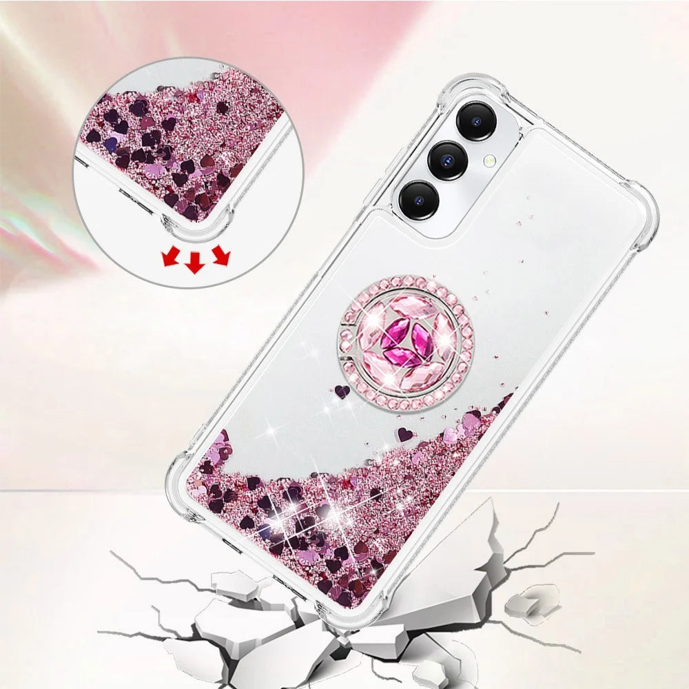 For Samsung Galaxy A05s 4G TPU Case with Kickstand Quicksand Shockproof Cover - Rose Gold / Hearts - 4