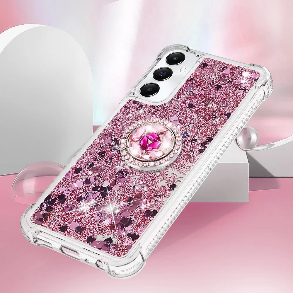 For Samsung Galaxy A05s 4G TPU Case with Kickstand Quicksand Shockproof Cover - Rose Gold / Hearts - 5