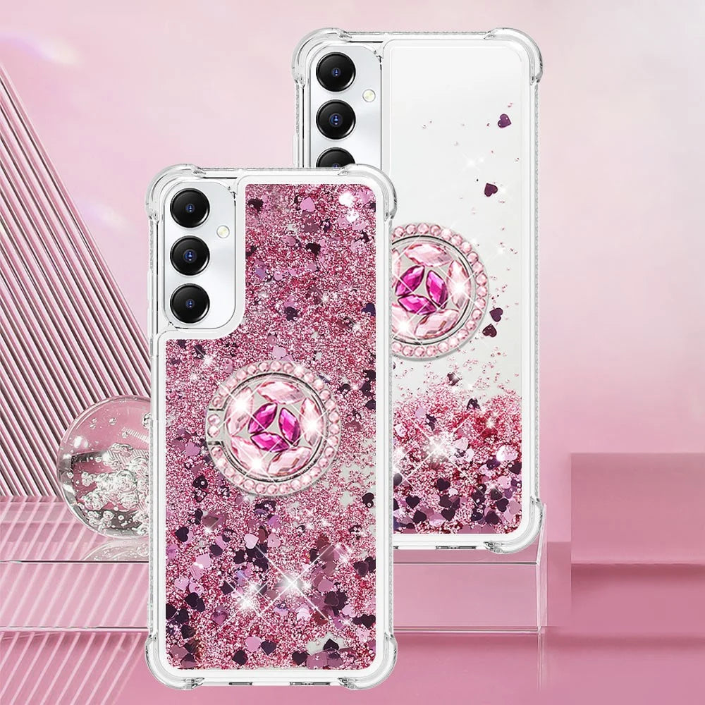 For Samsung Galaxy A05s 4G TPU Case with Kickstand Quicksand Shockproof Cover - Rose Gold / Hearts - 7