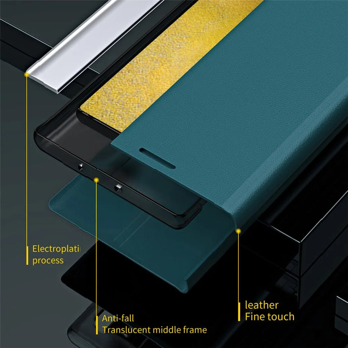 For Samsung Galaxy S24+ Case Electroplating Leather Phone Cover with Stand - Green - 2