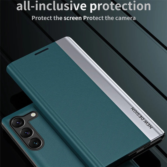 For Samsung Galaxy S24+ Case Electroplating Leather Phone Cover with Stand - Green - 3