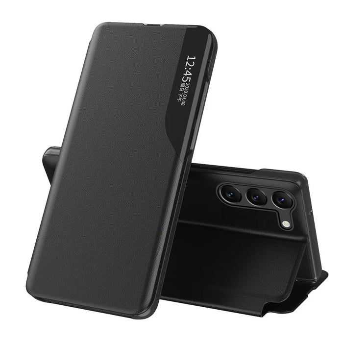 For Samsung Galaxy S24+ Case View Window PU Leather Stand Cover - Black - 1