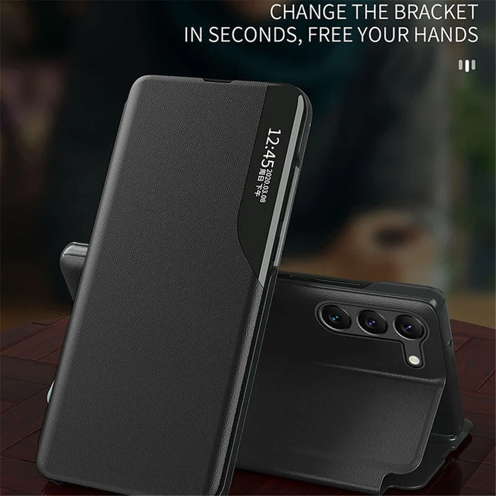 For Samsung Galaxy S24+ Case View Window PU Leather Stand Cover - Black - 3