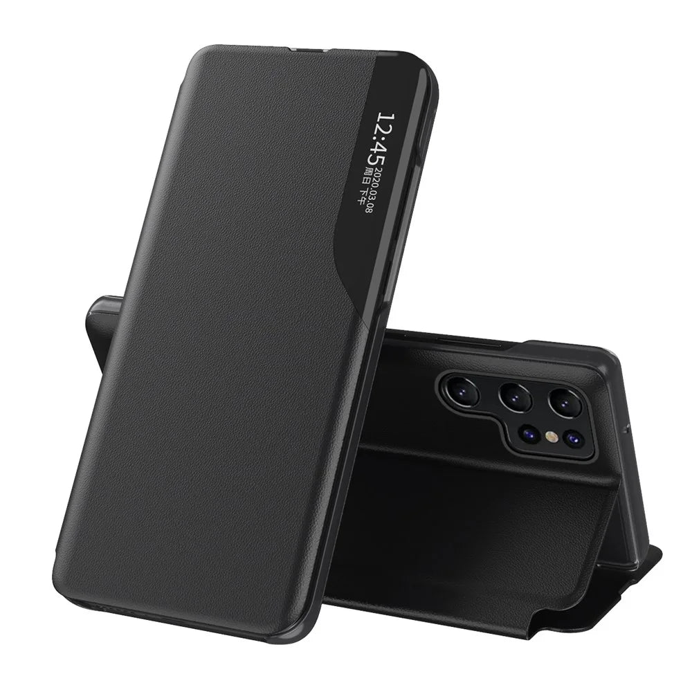For Samsung Galaxy S24 Ultra Case View Window PU Leather Stand Cover - Black - 1
