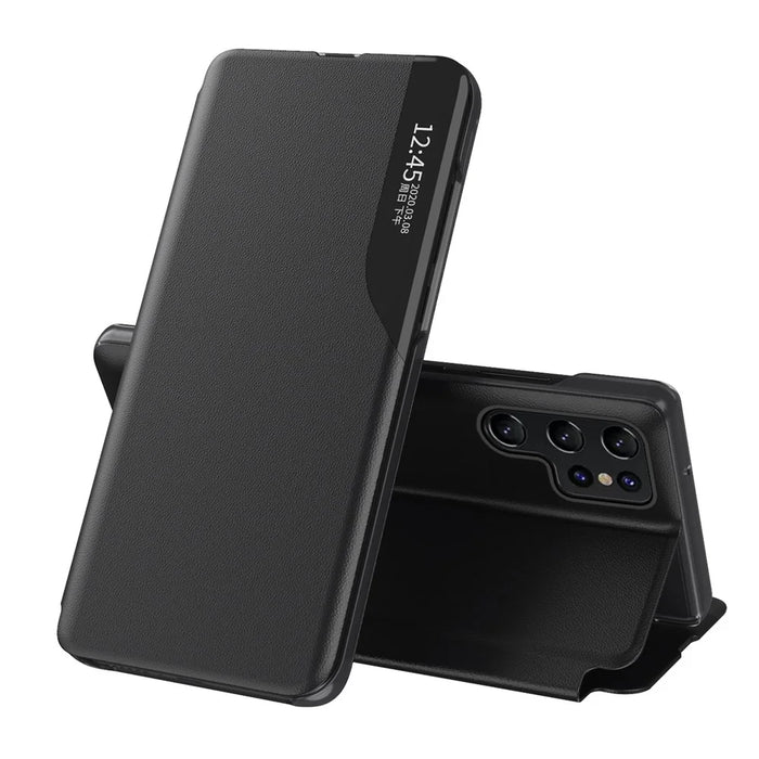 For Samsung Galaxy S24 Ultra Case View Window PU Leather Stand Cover - Black - 1