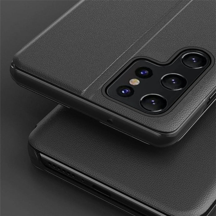 For Samsung Galaxy S24 Ultra Case View Window PU Leather Stand Cover - Black - 6
